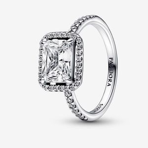 Rectangular Sparkling Halo Ring